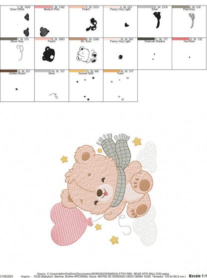 Baby bear with balloon embroidery designs - Bear with scarf machine embroidery pattern - Baby Boy file - Instant digital download pes jef
