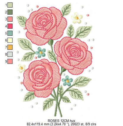 Roses embroidery designs - Kitchen Towel Flowers machine embroidery pattern - Rose embroidery file - Instant digital download pes jef hus
