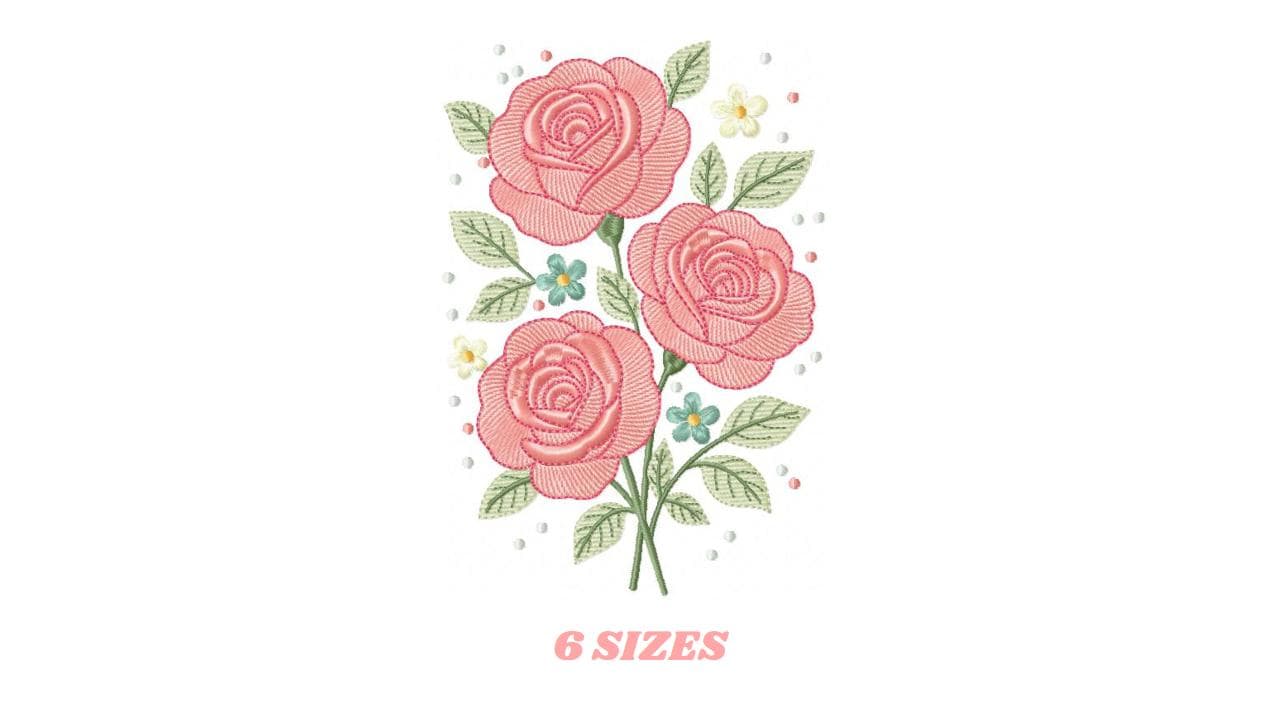 Roses embroidery designs - Kitchen Towel Flowers machine embroidery pattern - Rose embroidery file - Instant digital download pes jef hus