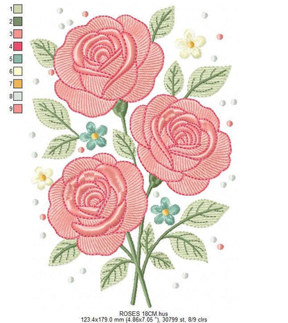 Roses embroidery designs - Kitchen Towel Flowers machine embroidery pattern - Rose embroidery file - Instant digital download pes jef hus