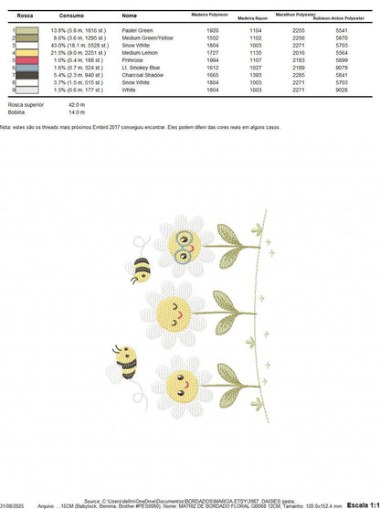 Daisies embroidery designs - Delicate flowers with bees machine embroidery pattern - Floral Kitchen towel - Instant digital download pes jef