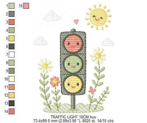 Traffic Lights embroidery design - Stop light machine embroidery pattern - Baby Boy Vehicle - Red Yellow Green - Instant digital download