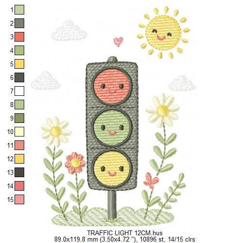 Traffic Lights embroidery design - Stop light machine embroidery pattern - Baby Boy Vehicle - Red Yellow Green - Instant digital download