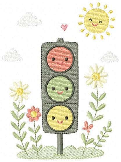 Traffic Lights embroidery design - Stop light machine embroidery pattern - Baby Boy Vehicle - Red Yellow Green - Instant digital download