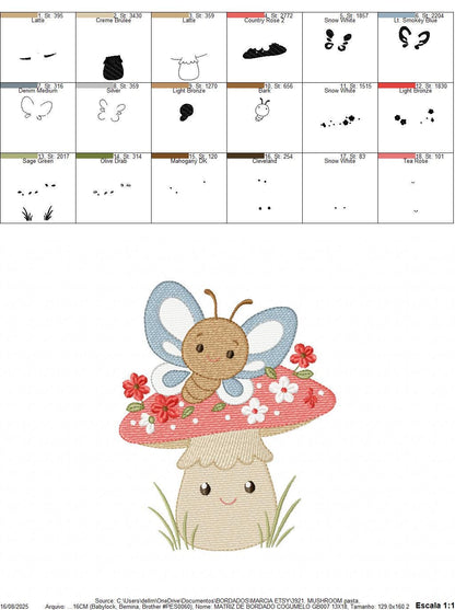 Mushroom with flowers embroidery designs - Toad with butterflies machine embroidery pattern - Kitchen Towel file - Instant download pes dst