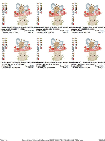 Mushroom with flowers embroidery designs - Toad with butterflies machine embroidery pattern - Kitchen Towel file - Instant download pes dst