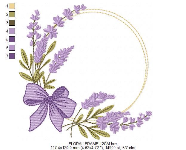 Frame with lavender flowers embroidery designs - Floral Laurel Shape machine embroidery pattern - Baby girl file - Instant digital download