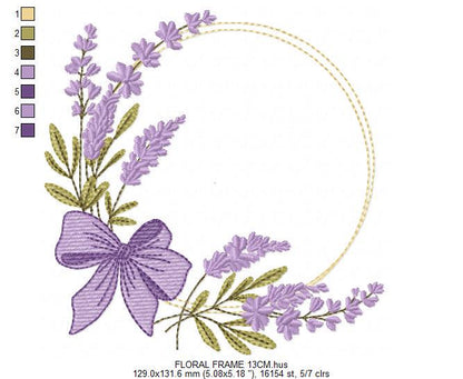 Frame with lavender flowers embroidery designs - Floral Laurel Shape machine embroidery pattern - Baby girl file - Instant digital download