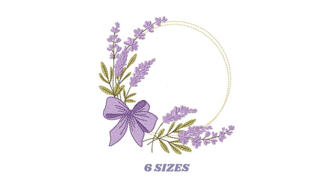 Frame with lavender flowers embroidery designs - Floral Laurel Shape machine embroidery pattern - Baby girl file - Instant digital download