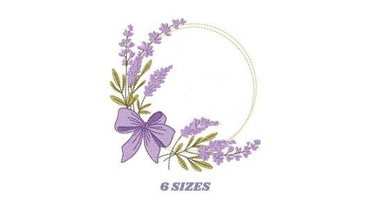 Frame with lavender flowers embroidery designs - Floral Laurel Shape machine embroidery pattern - Baby girl file - Instant digital download