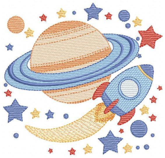 Space Rocket embroidery designs - Space Planet Saturn machine embroidery pattern - Moon stars and planet file - Baby boy - Instant download