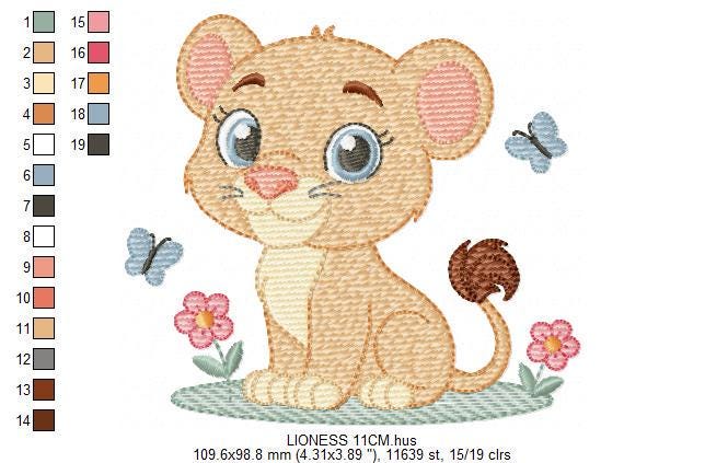 Lioness embroidery designs - Safari wild animal machine embroidery pattern - Baby girl file - Female Lion - Instant digital download pes jef