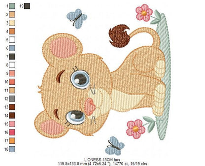 Lioness embroidery designs - Safari wild animal machine embroidery pattern - Baby girl file - Female Lion - Instant digital download pes jef