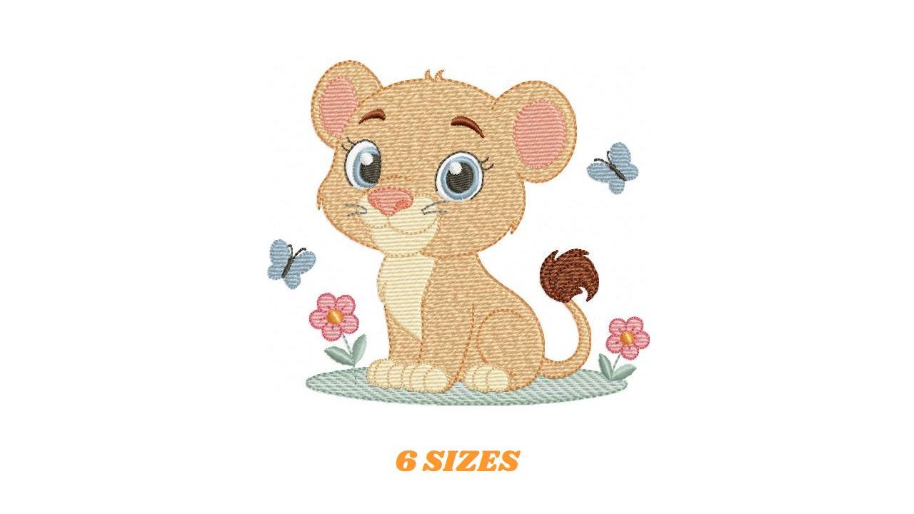 Lioness embroidery designs - Safari wild animal machine embroidery pattern - Baby girl file - Female Lion - Instant digital download pes jef