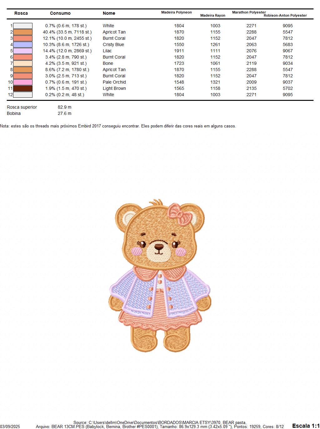 Female Bear embroidery designs - Baby girl teddy bear machine embroidery pattern - Bear with lace and dress file - Instant download pes jef