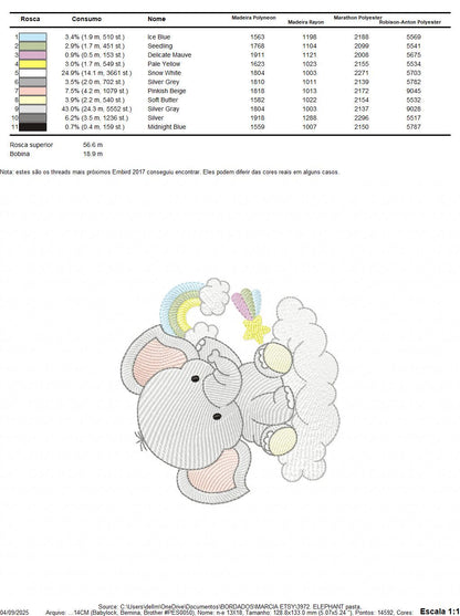 Elephant in a cloud embroidery designs - Safari Wild Animal machine embroidery pattern - Baby Girl Rainbow file - Instant download pes jef