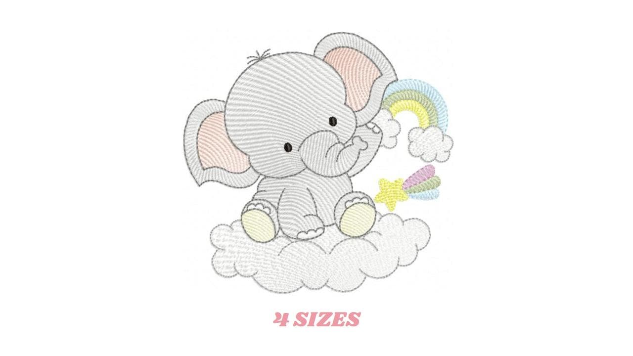 Elephant in a cloud embroidery designs - Safari Wild Animal machine embroidery pattern - Baby Girl Rainbow file - Instant download pes jef