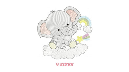 Elephant in a cloud embroidery designs - Safari Wild Animal machine embroidery pattern - Baby Girl Rainbow file - Instant download pes jef