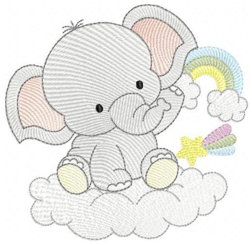 Elephant in a cloud embroidery designs - Safari Wild Animal machine embroidery pattern - Baby Girl Rainbow file - Instant download pes jef