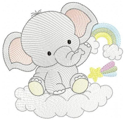 Elephant in a cloud embroidery designs - Safari Wild Animal machine embroidery pattern - Baby Girl Rainbow file - Instant download pes jef