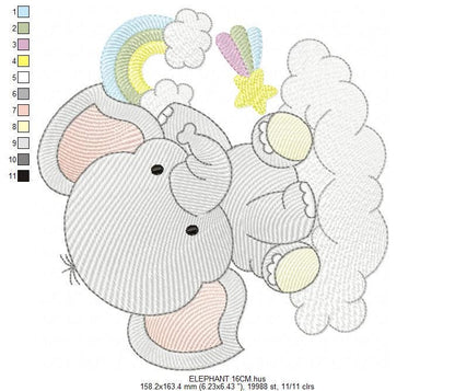 Elephant in a cloud embroidery designs - Safari Wild Animal machine embroidery pattern - Baby Girl Rainbow file - Instant download pes jef