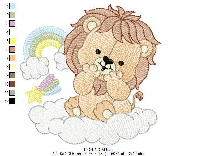Lion with rainbow embroidery designs - Safari Wild animal machine embroidery pattern - Newborn Baby boy file - Instant download pes jef dst