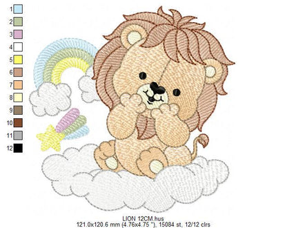 Lion with rainbow embroidery designs - Safari Wild animal machine embroidery pattern - Newborn Baby boy file - Instant download pes jef dst