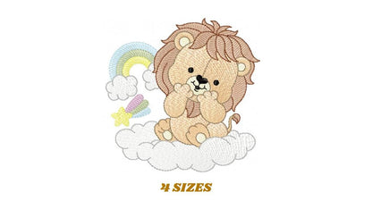 Lion with rainbow embroidery designs - Safari Wild animal machine embroidery pattern - Newborn Baby boy file - Instant download pes jef dst