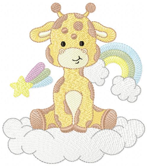 Giraffe in cloud embroidery design - Female Wild Animal machine embroidery pattern - Baby girl Rainbow file - Instant download pes jef dst