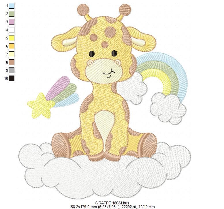 Giraffe in cloud embroidery design - Female Wild Animal machine embroidery pattern - Baby girl Rainbow file - Instant download pes jef dst