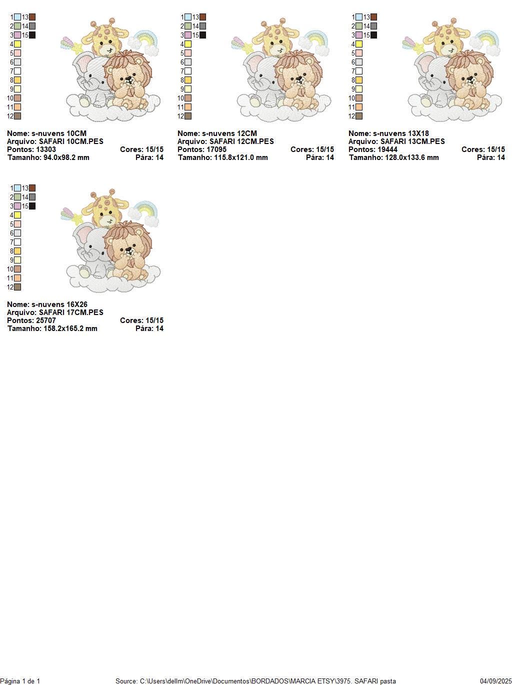 Safari wild animals embroidery designs - Elephant Lion Giraffe machine embroidery pattern - Rainbow Cloud stars - Instant download pes jef