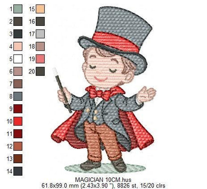 Magician embroidery designs - Circus presenter with top hat and coat machine embroidery pattern - Baby Boy file - Instant digital download