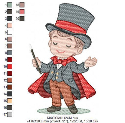 Magician embroidery designs - Circus presenter with top hat and coat machine embroidery pattern - Baby Boy file - Instant digital download