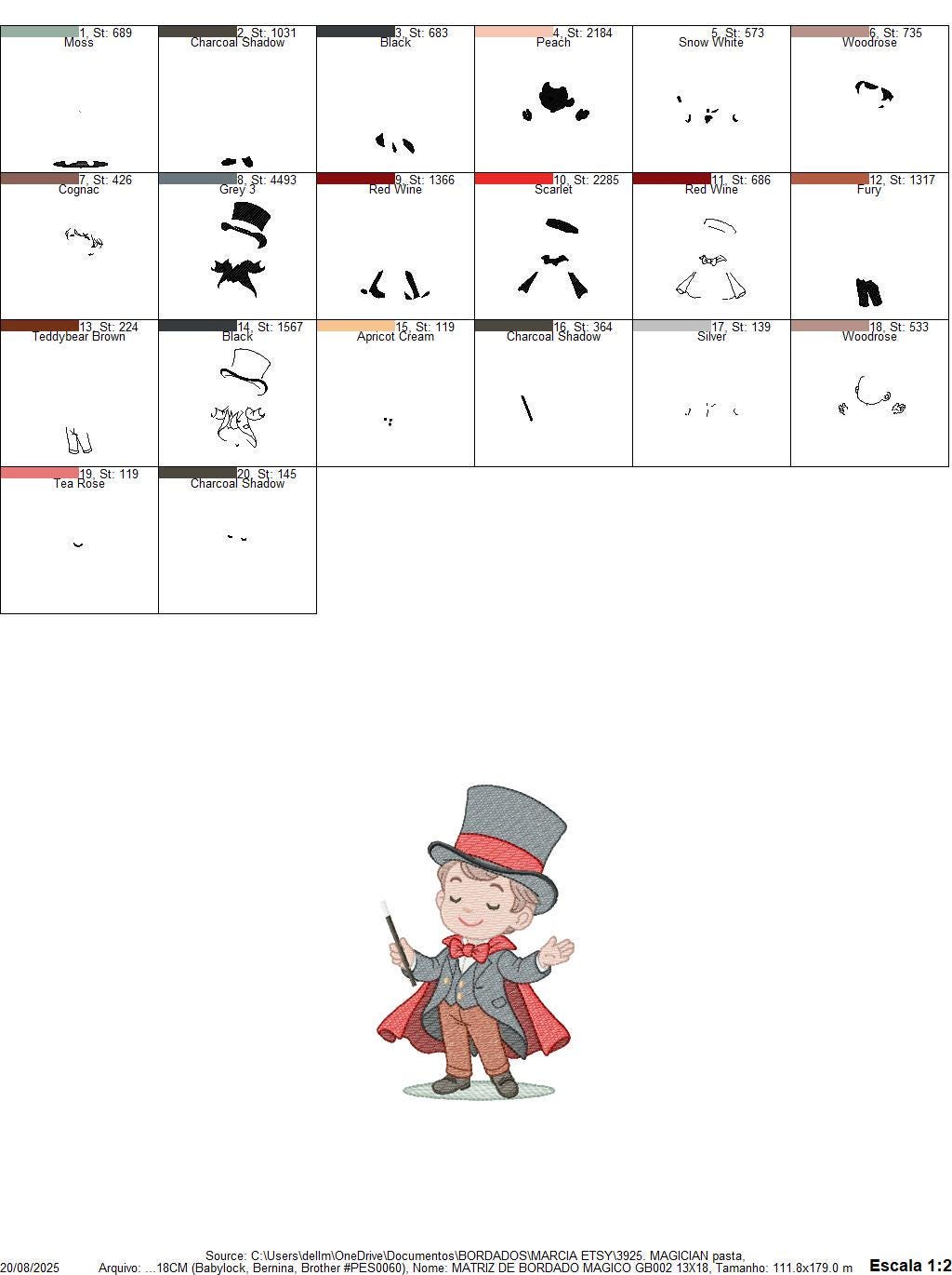 Magician embroidery designs - Circus presenter with top hat and coat machine embroidery pattern - Baby Boy file - Instant digital download