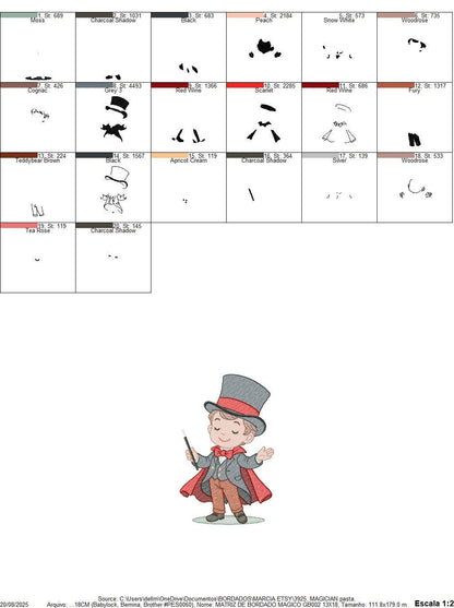 Magician embroidery designs - Circus presenter with top hat and coat machine embroidery pattern - Baby Boy file - Instant digital download