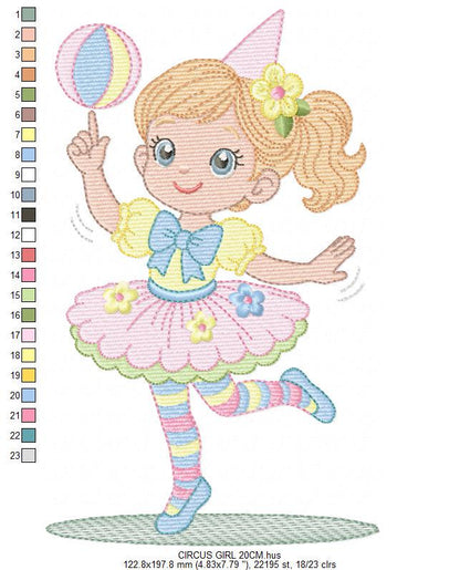 Circus Clown Girl embroidery designs - Juggler with funny hat machine embroidery pattern - Baby Girl file - instant digital download pes jef