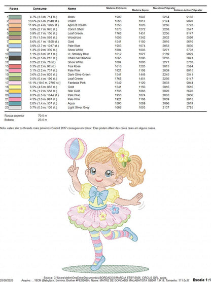 Circus Clown Girl embroidery designs - Juggler with funny hat machine embroidery pattern - Baby Girl file - instant digital download pes jef