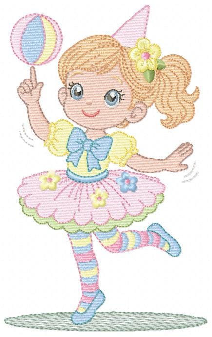 Circus Clown Girl embroidery designs - Juggler with funny hat machine embroidery pattern - Baby Girl file - instant digital download pes jef
