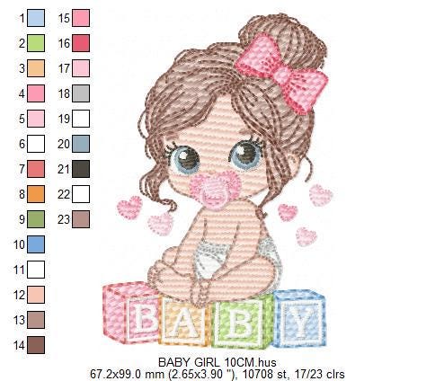 Baby Girl embroidery designs - Baby girl with pacifier machine embroidery pattern - Young Toddler file - Instant digital download pes jef