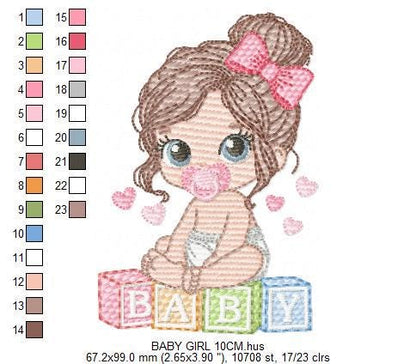 Baby Girl embroidery designs - Baby girl with pacifier machine embroidery pattern - Young Toddler file - Instant digital download pes jef
