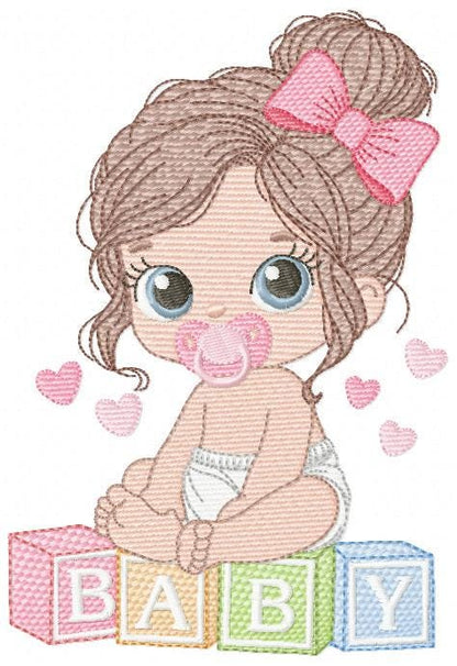 Baby Girl embroidery designs - Baby girl with pacifier machine embroidery pattern - Young Toddler file - Instant digital download pes jef