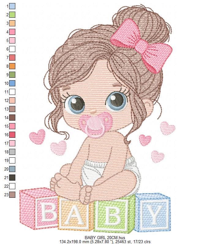 Baby Girl embroidery designs - Baby girl with pacifier machine embroidery pattern - Young Toddler file - Instant digital download pes jef