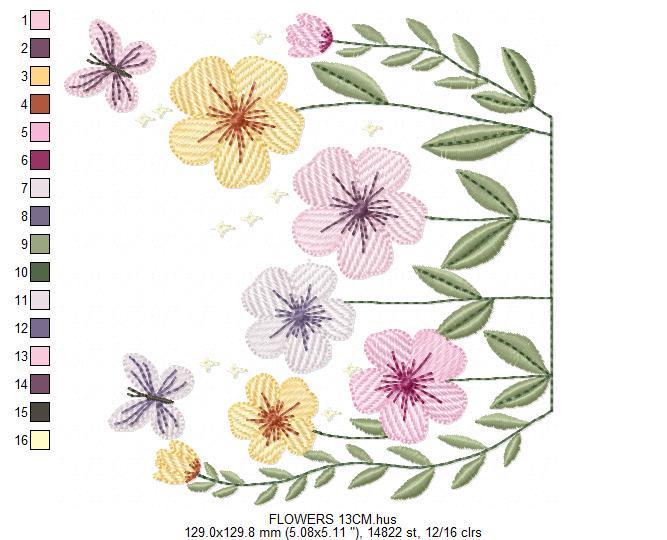 Flower Garden embroidery designs - Flower and Butterfly machine embroidery pattern - Floral bouquet Kitchen Towel - Instant digital download
