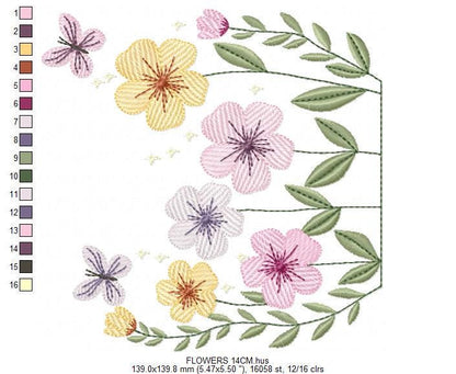 Flower Garden embroidery designs - Flower and Butterfly machine embroidery pattern - Floral bouquet Kitchen Towel - Instant digital download