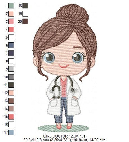 Doctor embroidery designs - Hospital Nurse machine embroidery pattern - Baby girl Medical Health Doctor file - Instant digital download pes