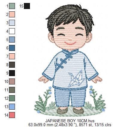Japanese Boy embroidery design - Boy with kimono machine embroidery pattern - Asian Baby boy file -Instant digital download pes jef dst hus