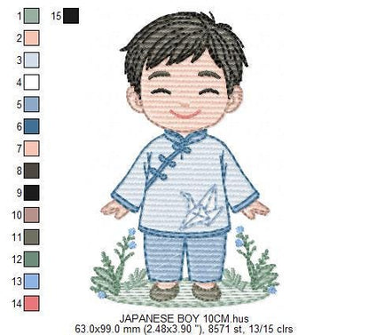 Japanese Boy embroidery design - Boy with kimono machine embroidery pattern - Asian Baby boy file -Instant digital download pes jef dst hus