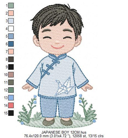Japanese Boy embroidery design - Boy with kimono machine embroidery pattern - Asian Baby boy file -Instant digital download pes jef dst hus