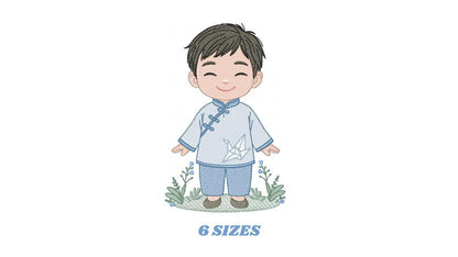 Japanese Boy embroidery design - Boy with kimono machine embroidery pattern - Asian Baby boy file -Instant digital download pes jef dst hus