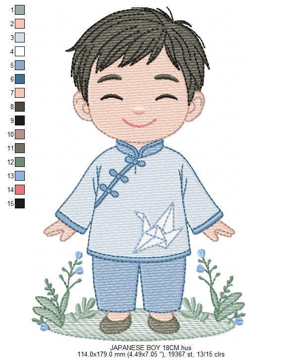 Japanese Boy embroidery design - Boy with kimono machine embroidery pattern - Asian Baby boy file -Instant digital download pes jef dst hus